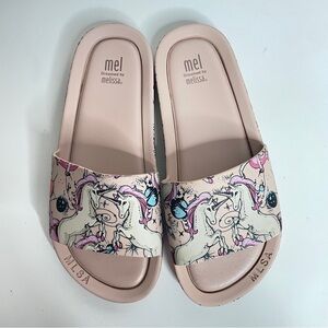 EUC Mel By Melissa Slides Girls Unicorn Pink Sandals Size 3 Dreamed by Melissa